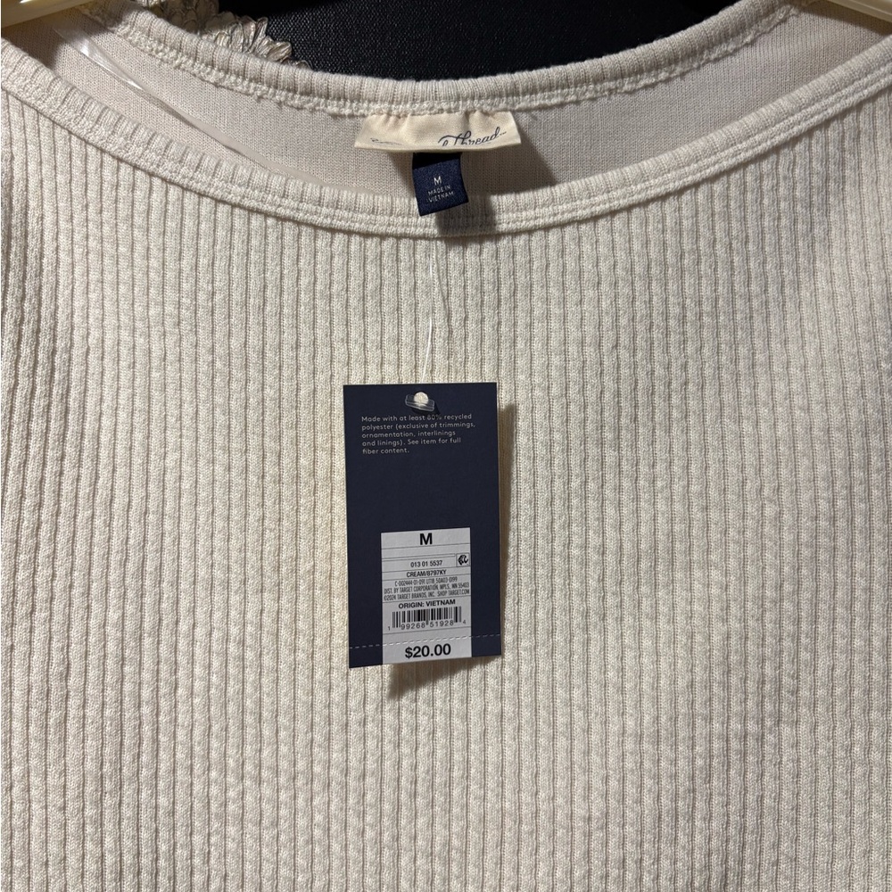 Universal Thread Cream Ribbed Short Sleeve Top - Picture 2 of 3